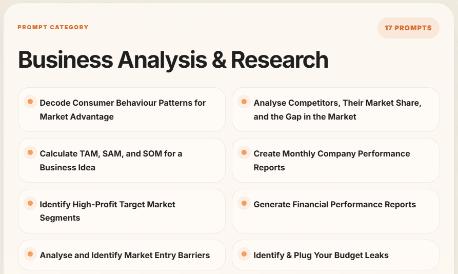 Business analysis and research prompt preview