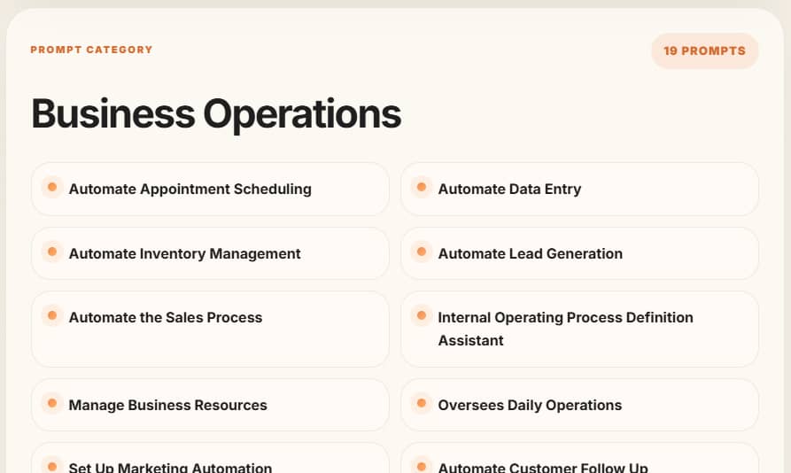 Business operations prompt preview